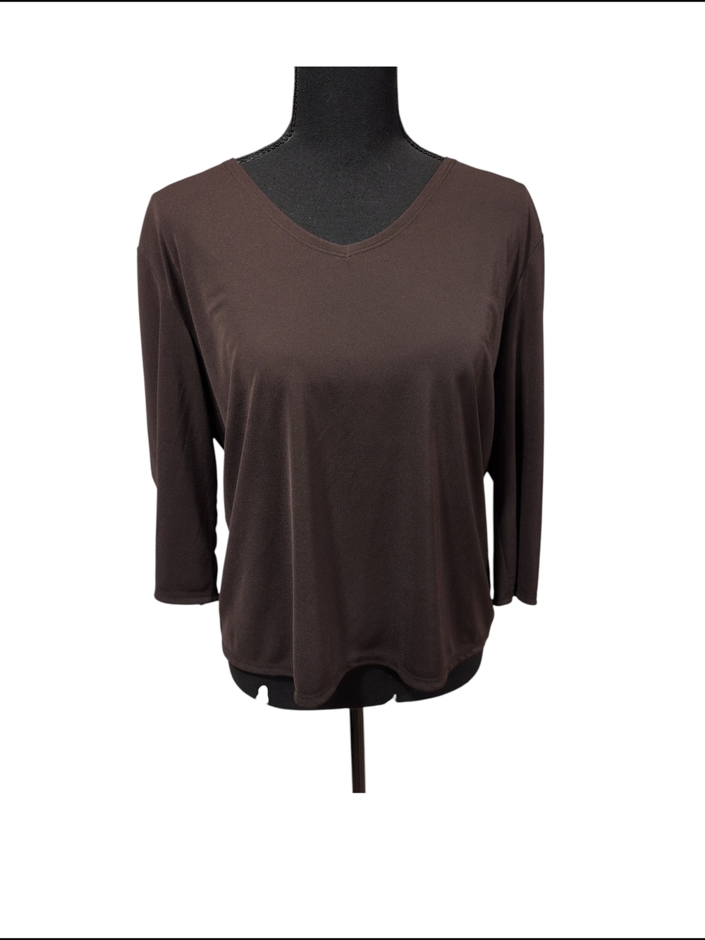 Kathie Lee Collection Brown V-Neck Long Sleeve Tee Size L
